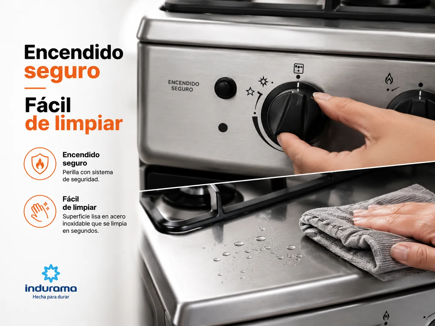 Encendido seguro · fácil de limpiar