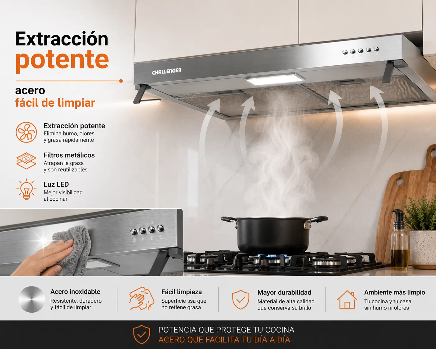 Extracción potente · acero