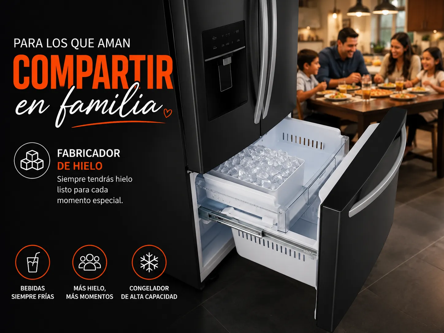Congelador amplio y organizado
