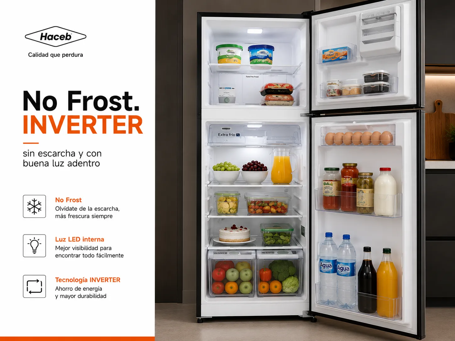 No Frost + Inverter · sin escarcha y con buena luz
