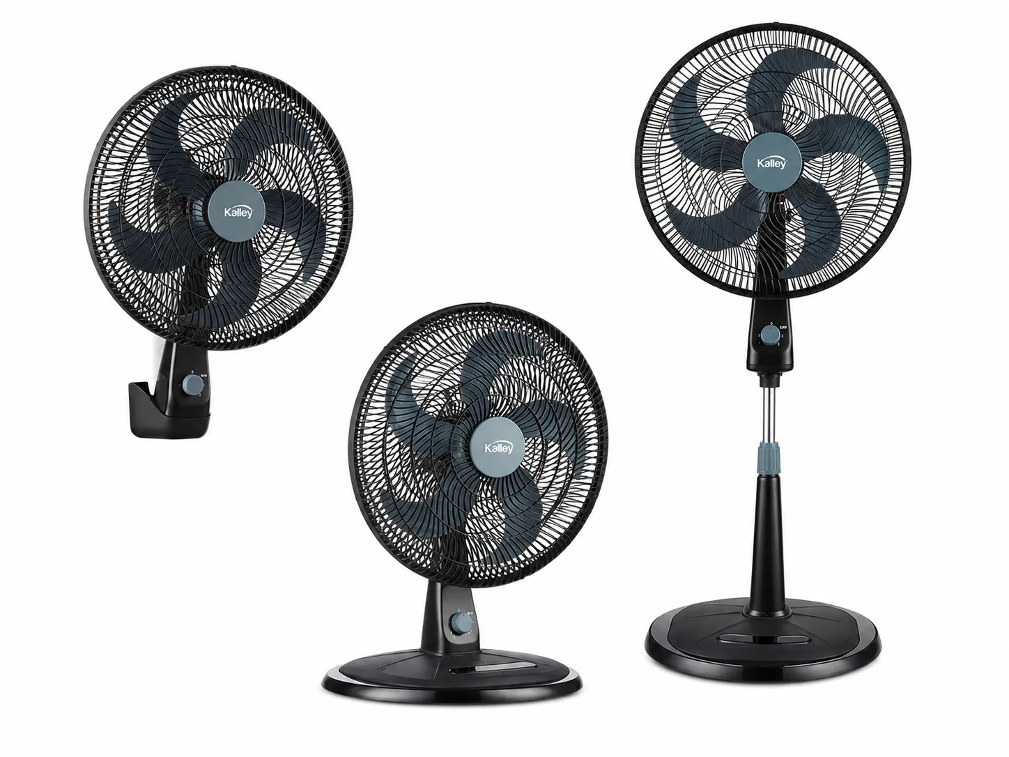VENTILADOR KALLEY 3EN1 NG PEDESTAL, PARED, MESA