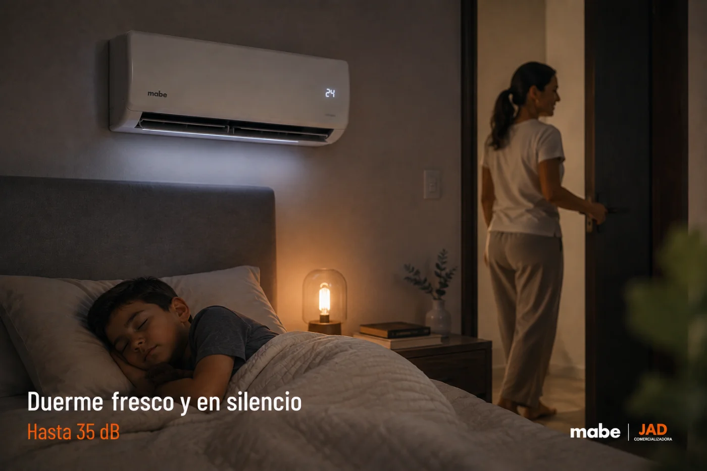 Duerme fresco y en silencio · hasta 35 dB
