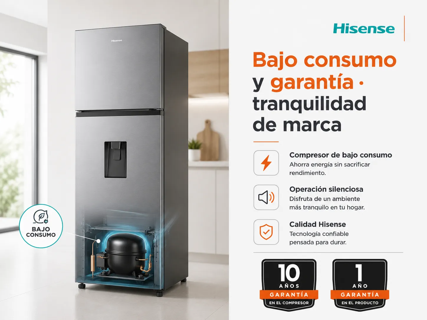 Bajo consumo · 10 años de garantía en el compresor