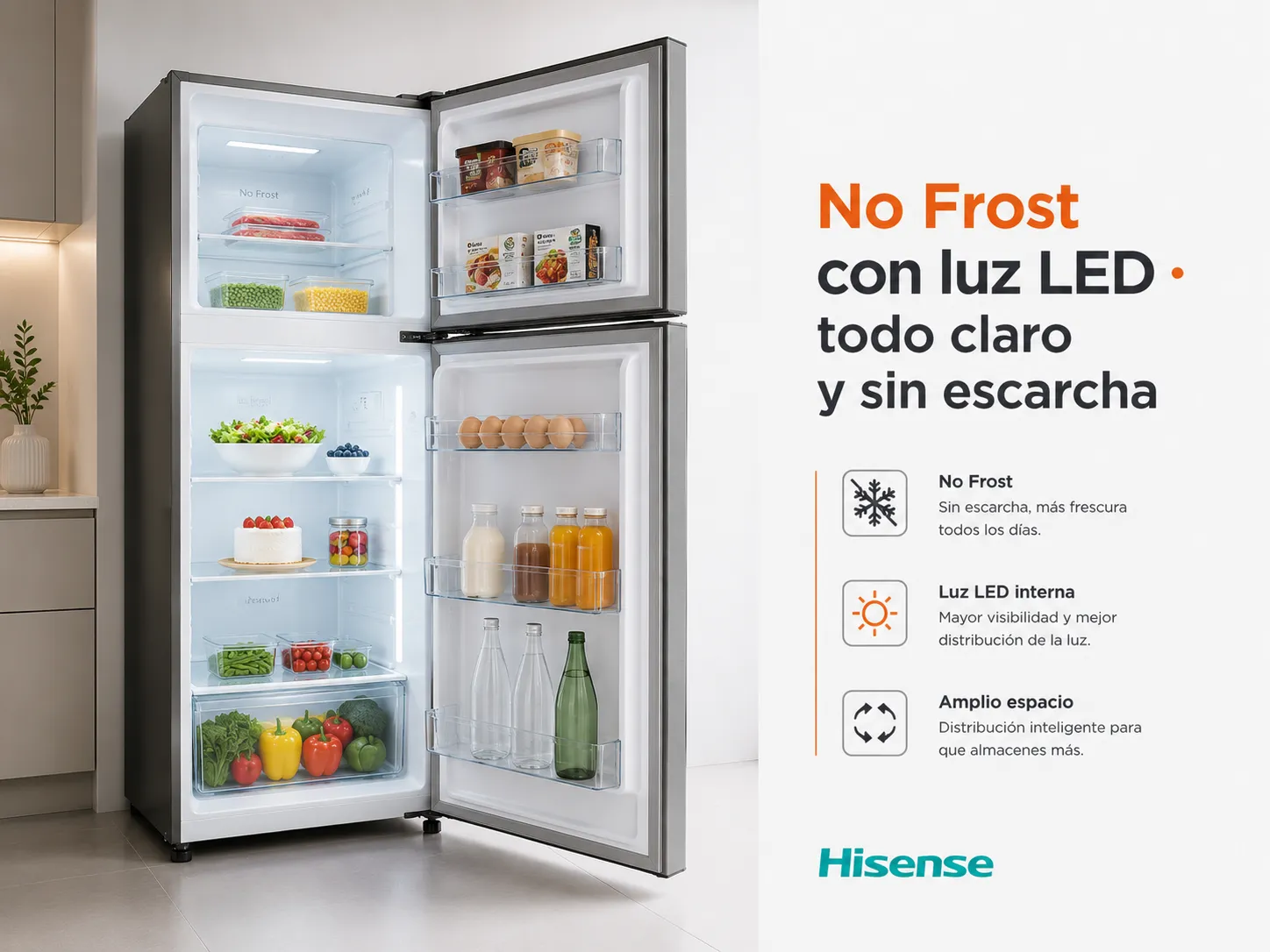 No Frost con luz LED · sin escarcha