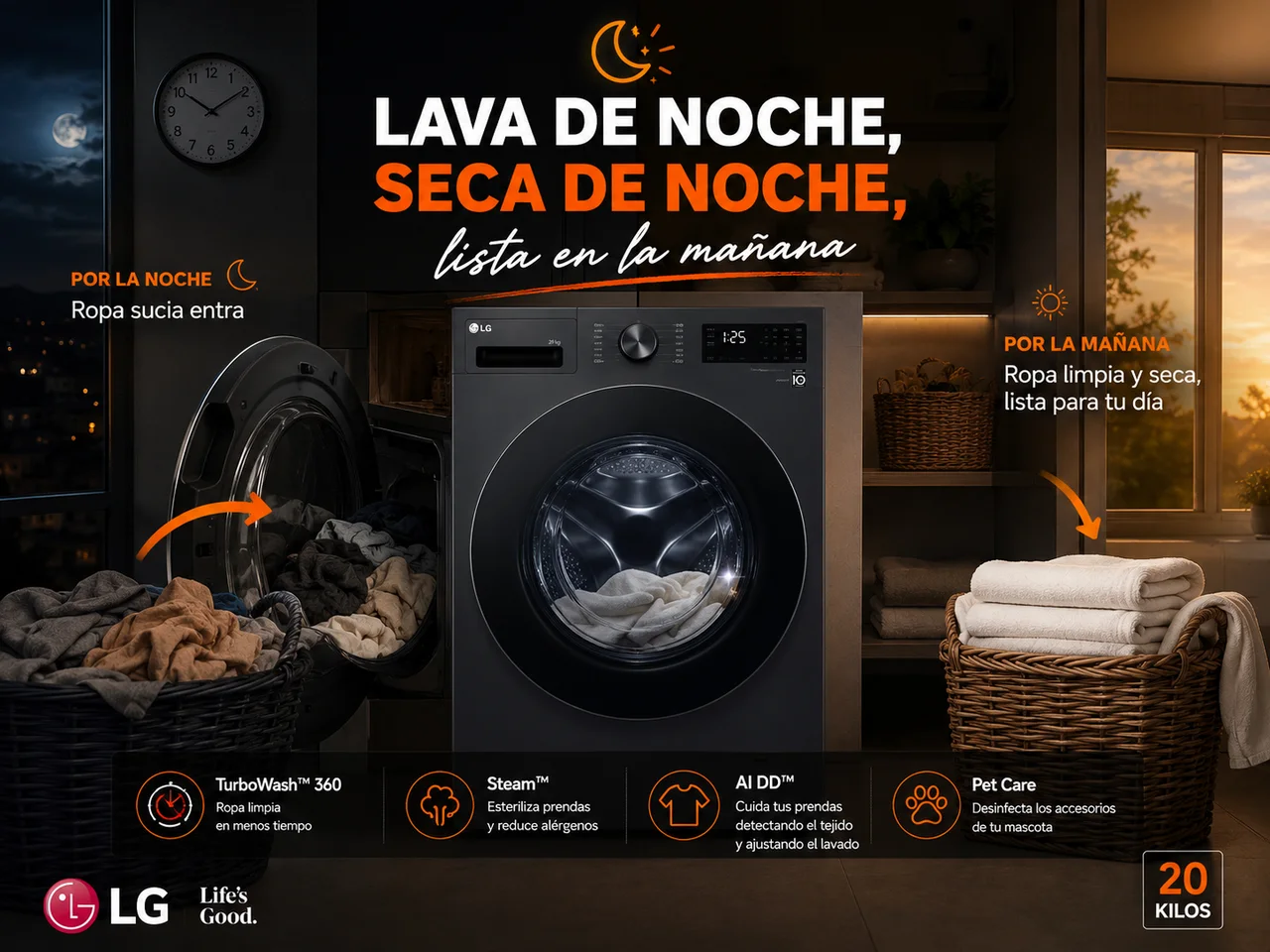 Lava de noche, lista en la mañana