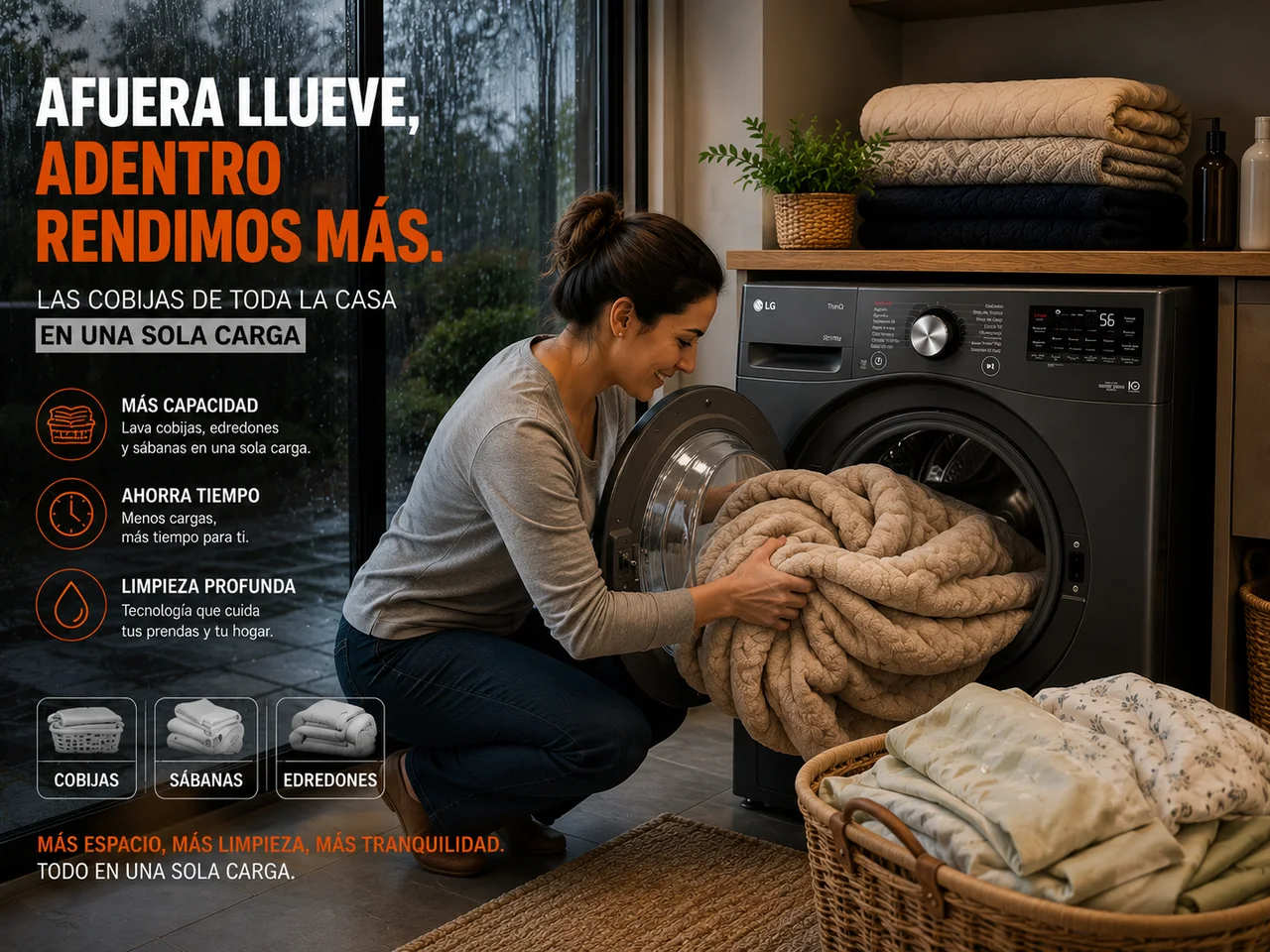 Las cobijas de toda la casa en una sola carga