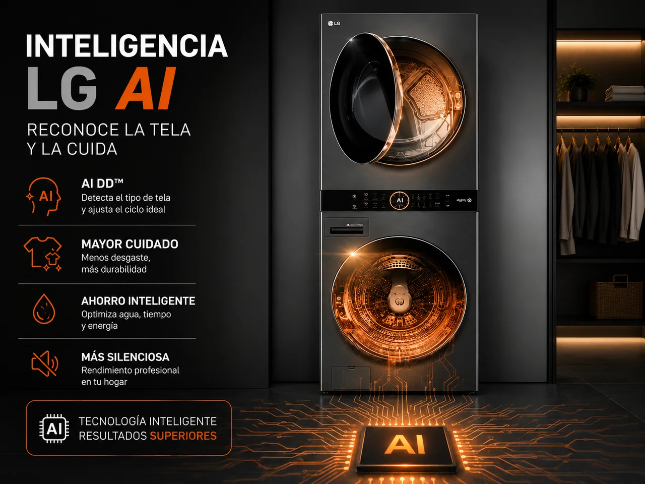 Inteligencia LG que cuida tu ropa