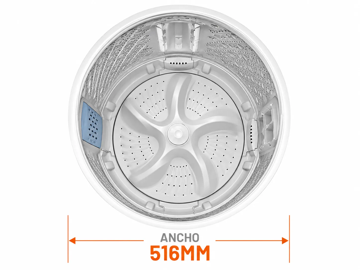 Tina amplia: 516 mm de ancho